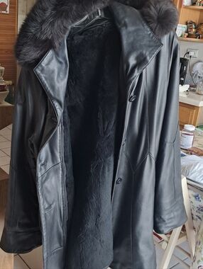 Vtg Women's Leather Fox Fur Coat Women's Medium M Black Luxury Classic Mobwife